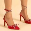 Rhinestone & Bow Decor Point Stiletto Heeled Pumps